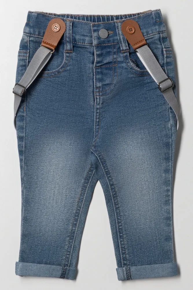 Denim with Braces Mid Blue sold by Ackermas