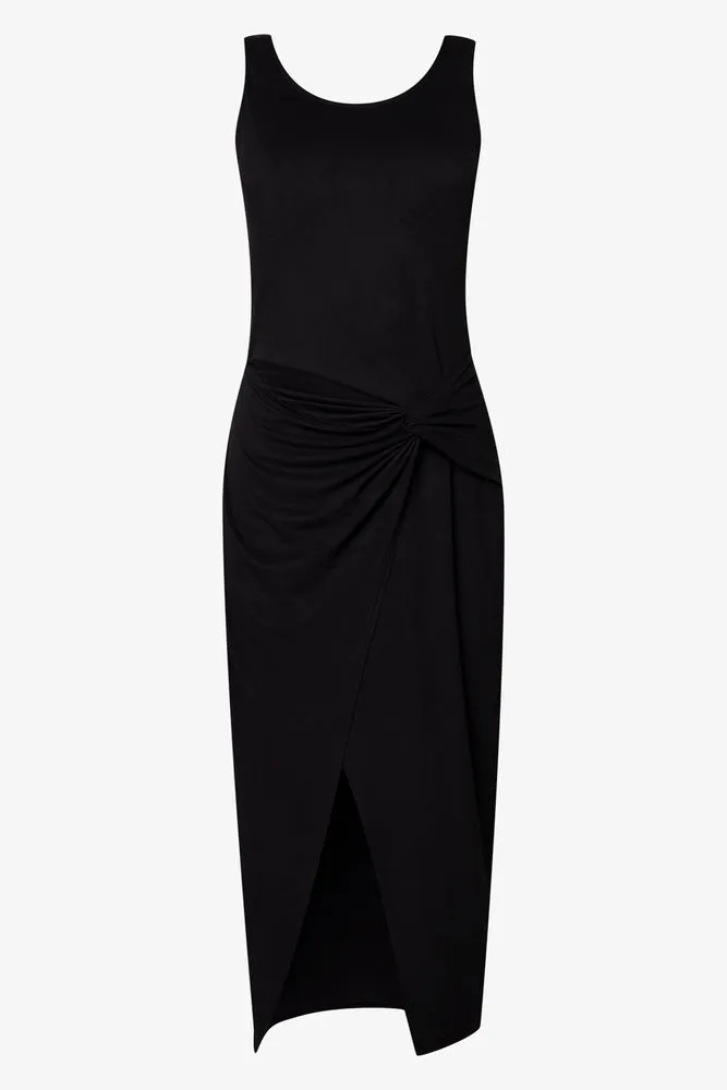 Suede Knit Mock Wrap Midi Dress Black sold by Ackermas