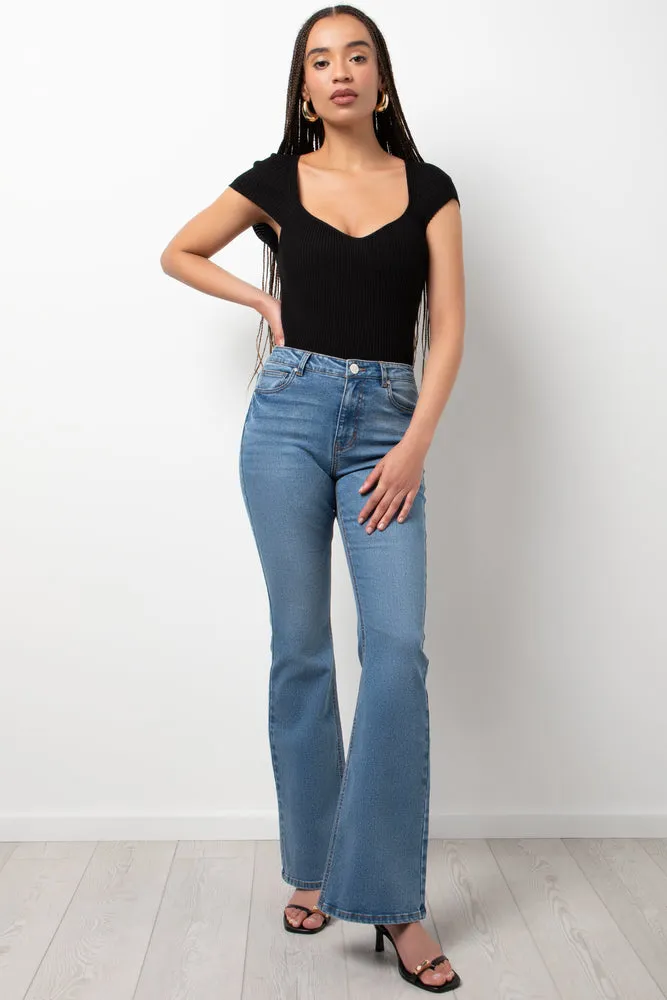 Flare Leg Denim Jeans Blue sold by Ackermas