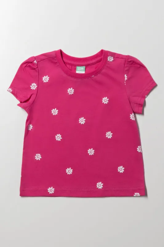 Flower Puff Sleeve T-Shirt Pink sold by Ackermas