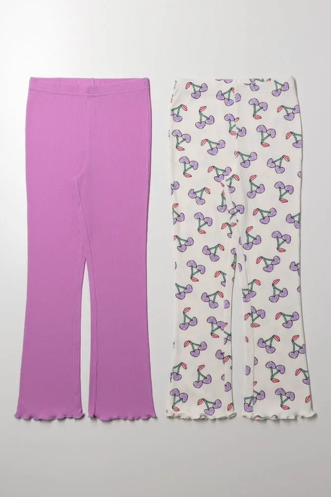 2 Pack Cherry Flare Leggings Cream And Purple sold by Ackermas