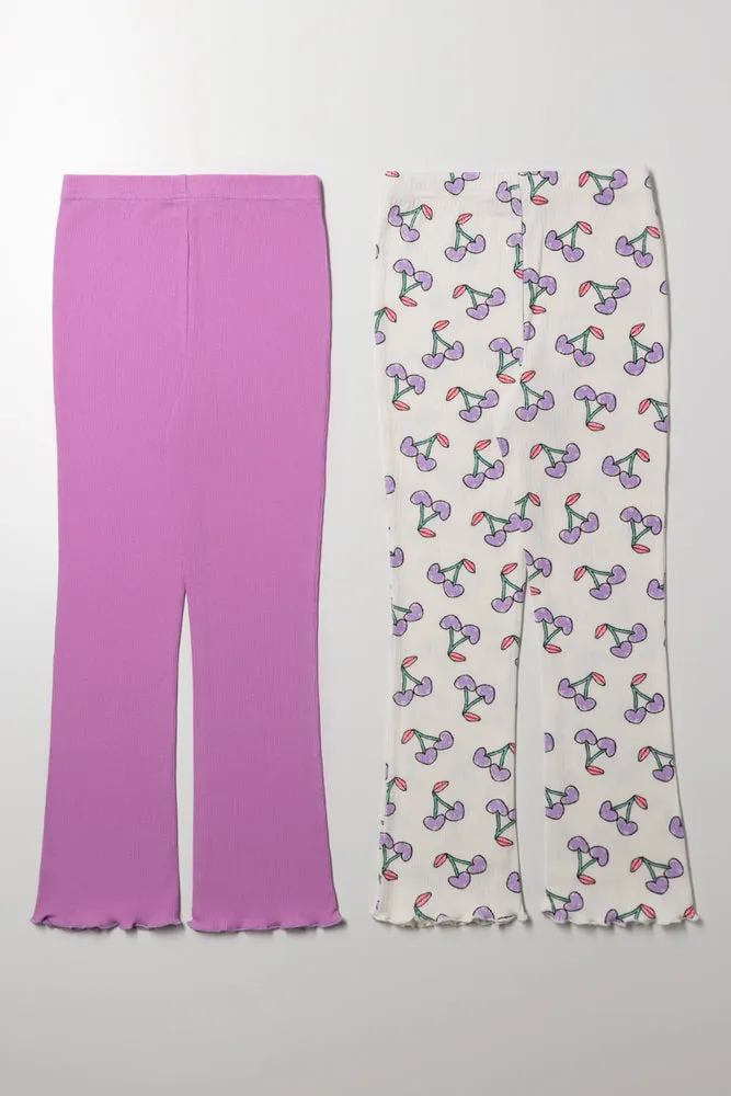 2 Pack Cherry Flare Leggings Cream And Purple sold by Ackermas product image thumbnail 3