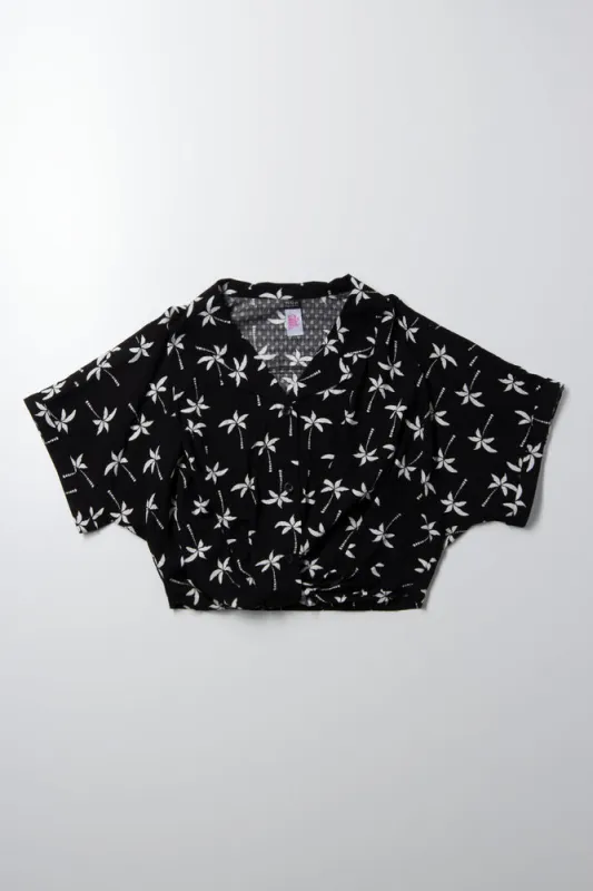 Palm Print Top With Knot Black sold by Ackermas