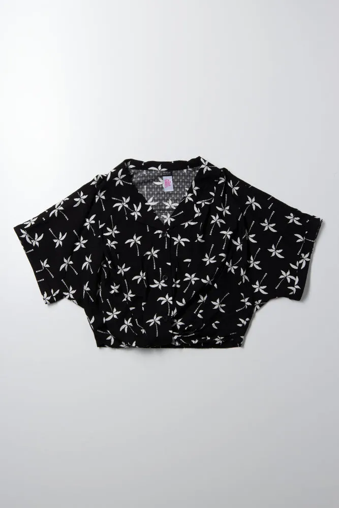 Palm Print Top With Knot Black sold by Ackermas