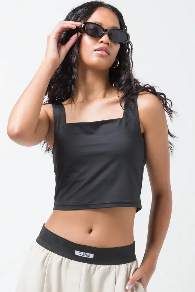 Slinky Crop Square Neck Vest Black sold by Ackermas