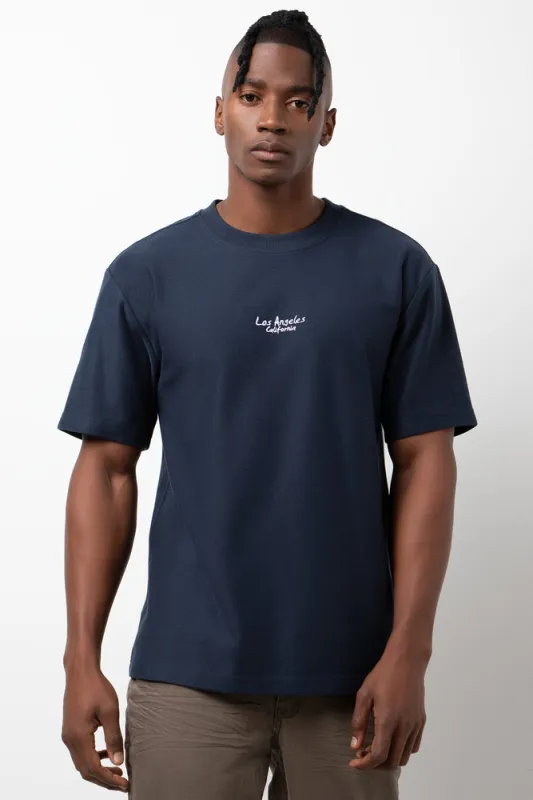 Textured Short Sleeve T-Shirt Navy sold by Ackermas