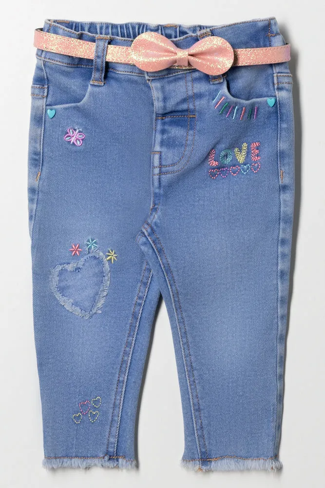 Belted Denim Jeans Blue sold by Ackermas