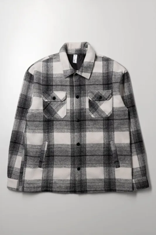 Melton Shacket Check White sold by Ackermas