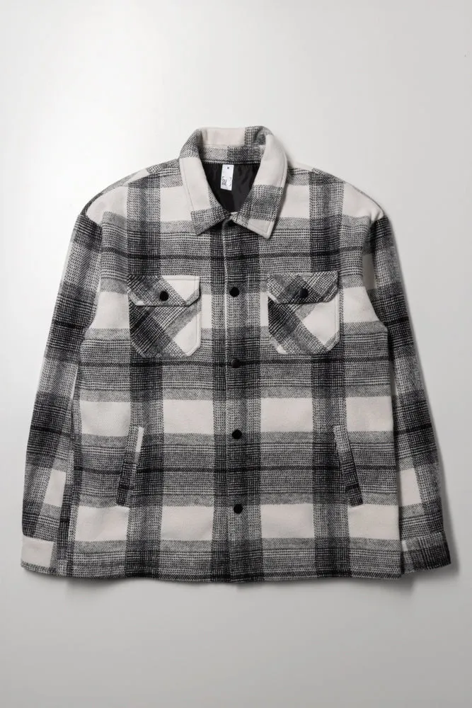 Melton Shacket Check White sold by Ackermas