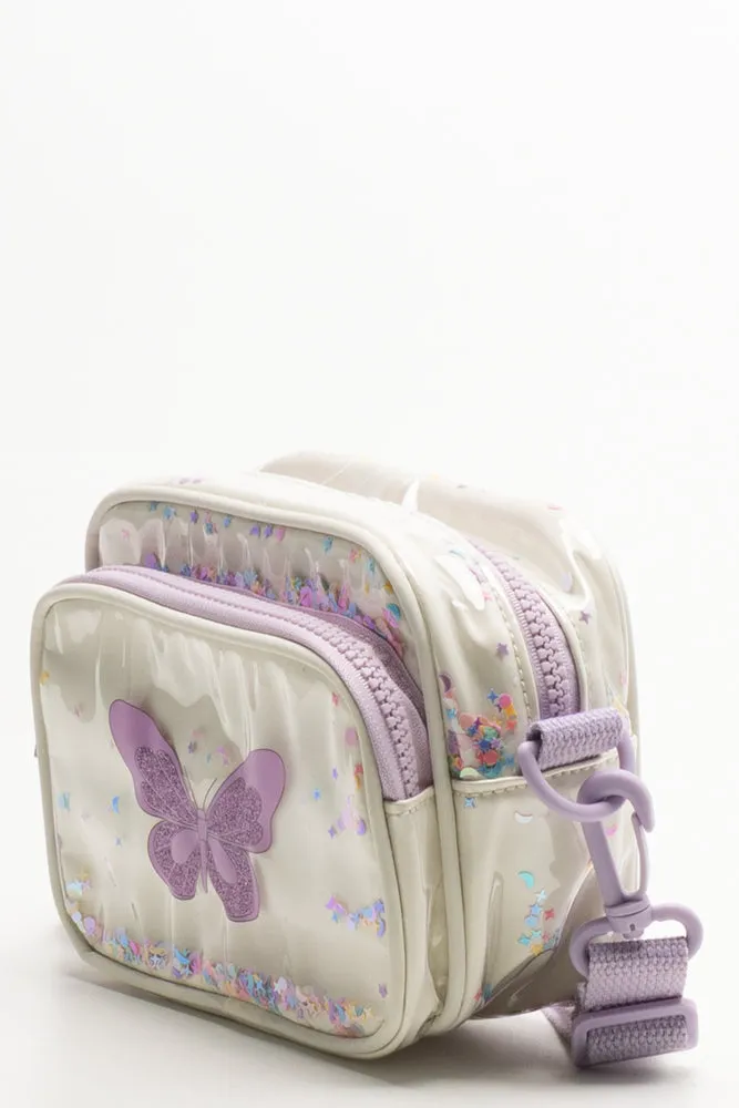 Butterfly Glitter Bag Cream And Purple sold by Ackermas product image thumbnail 2