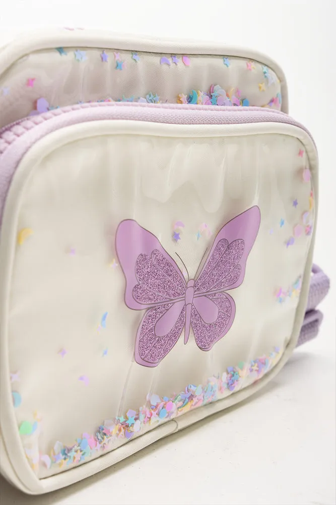 Butterfly Glitter Bag Cream And Purple sold by Ackermas product image thumbnail 4
