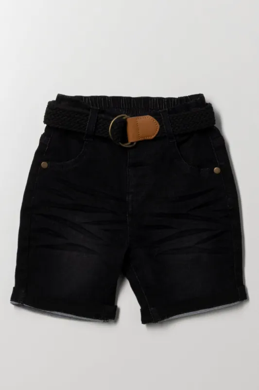 Denim Belted Shorts Black sold by Ackermas