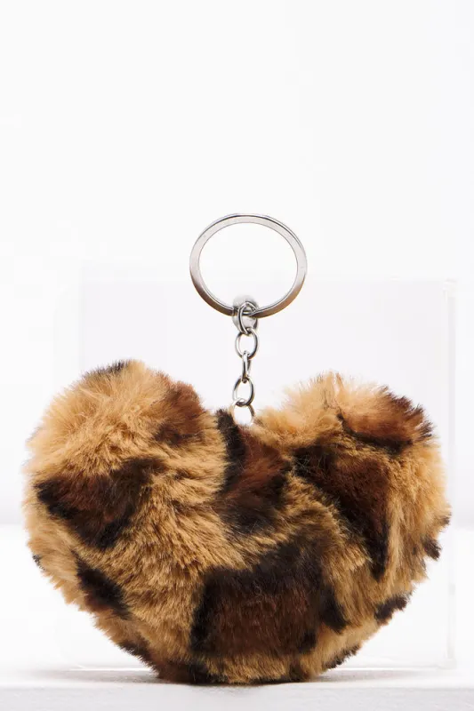 Fluffy Leopard Print Heart Keyring Brown sold by Ackermas