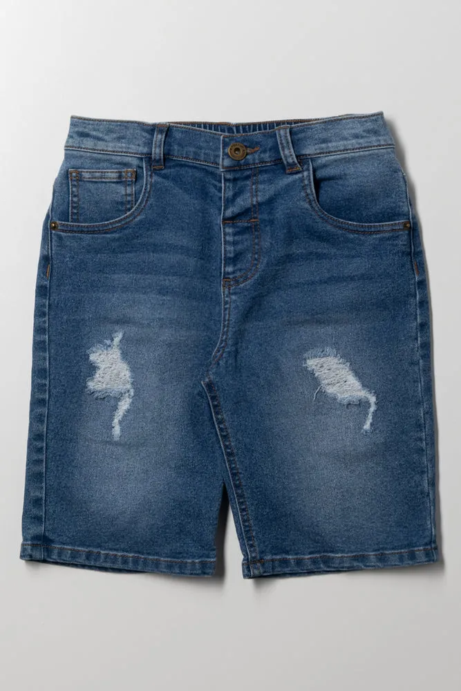 Ripped Denim Shorts Blue sold by Ackermas