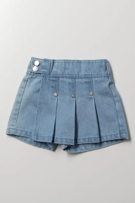 Pleated Denim Skorts Blue sold by Ackermas