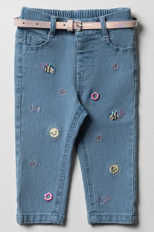 Belted Denim Pants Mid Blue sold by Ackermas