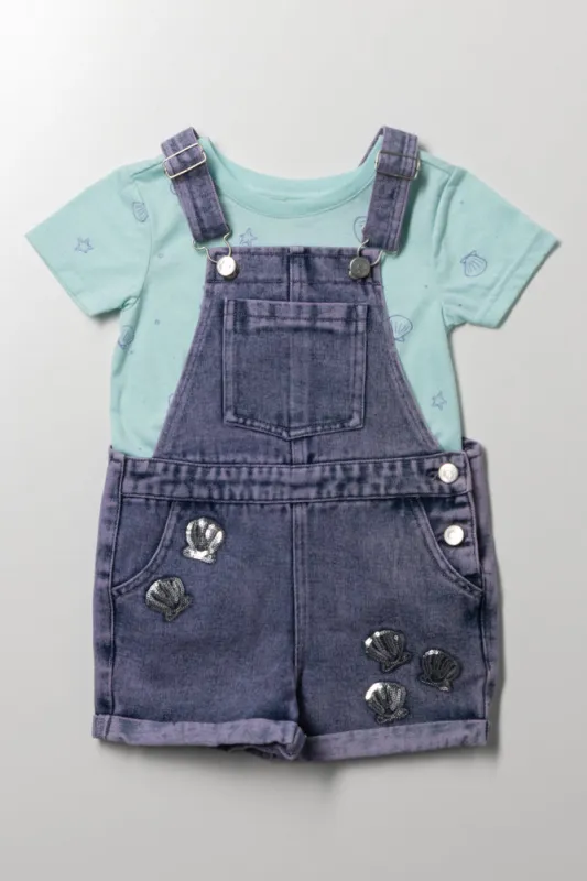 Sequin Shell Dungaree Set Blue sold by Ackermas