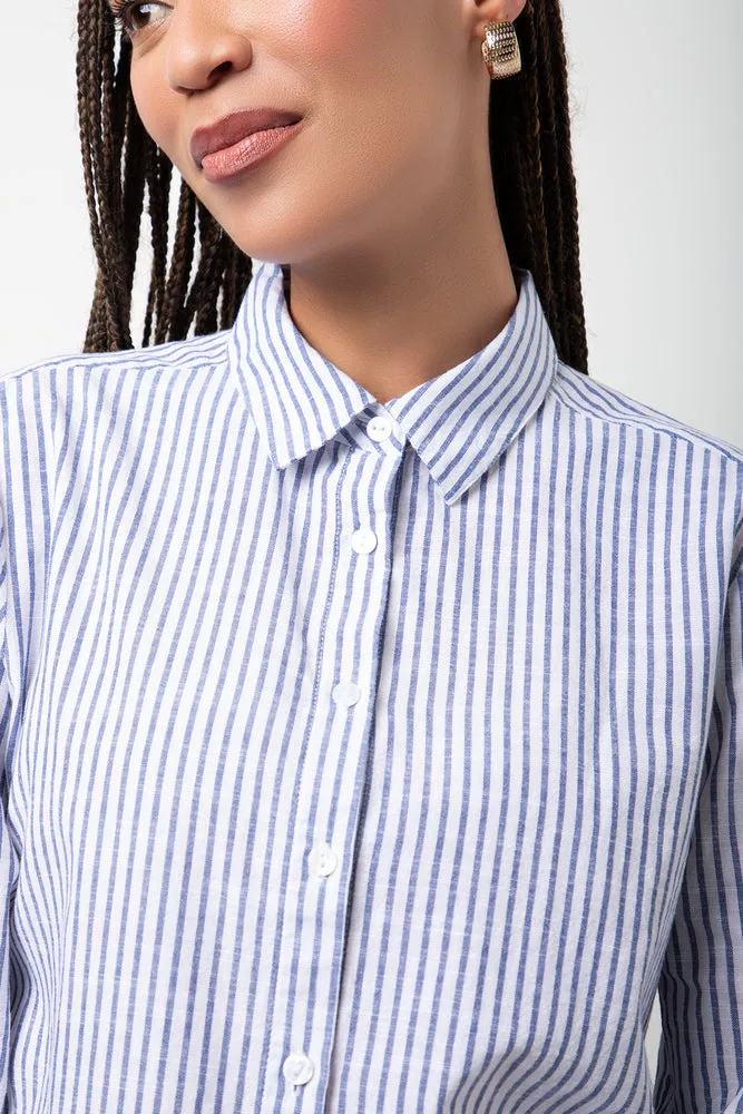 Linen Stripe Shirt Blue sold by Ackermas product image thumbnail 4