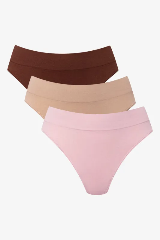 3 Pack Seamfree Thong Panties Brown, Natural And Pink sold by Ackermas