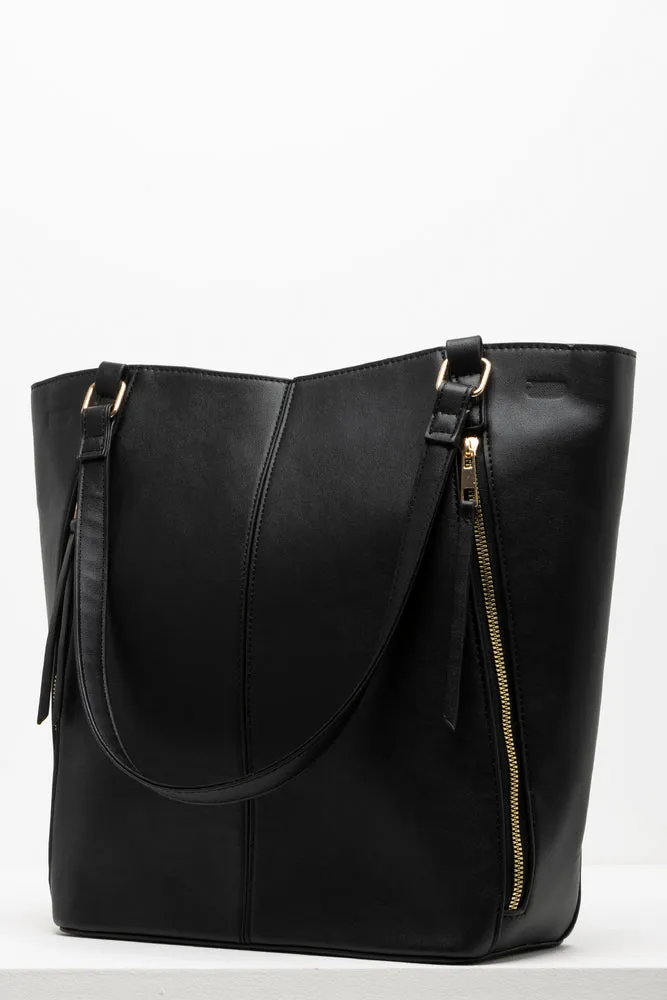 Diagonal Zippers Tote Bag Black sold by Ackermas product image thumbnail 2