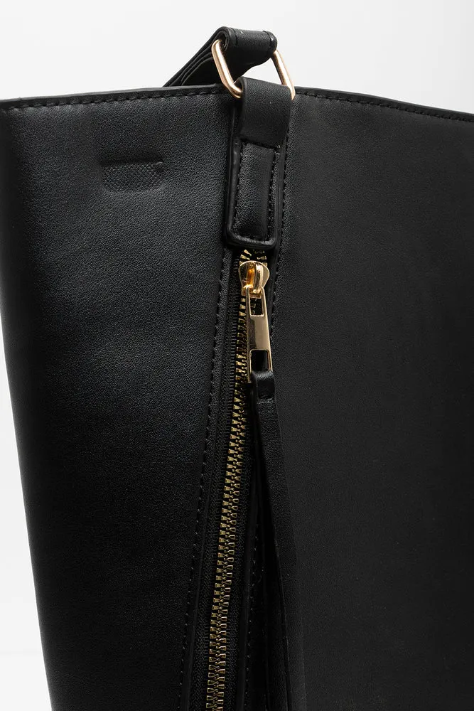 Diagonal Zippers Tote Bag Black sold by Ackermas product image thumbnail 4