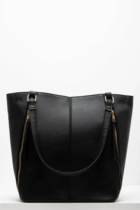 Diagonal Zippers Tote Bag Black sold by Ackermas