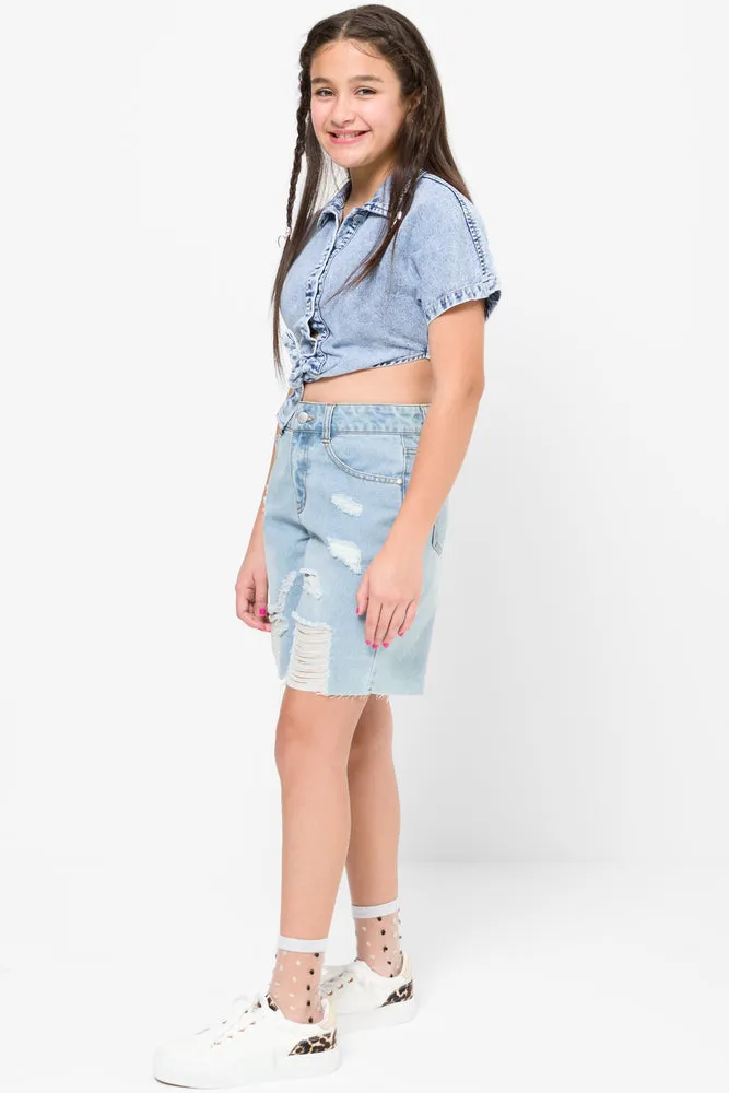 Rip And Repair Denim Shorts Light Blue sold by Ackermas product image thumbnail 3