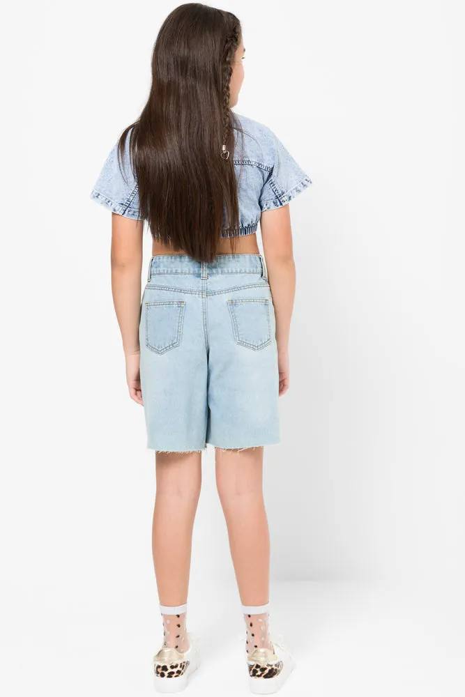 Rip And Repair Denim Shorts Light Blue sold by Ackermas product image thumbnail 4