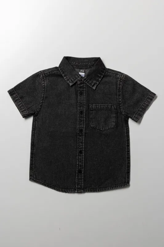 Short Sleeve Denim Shirt Black sold by Ackermas