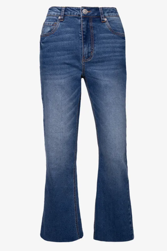 Cropped Flare Denim Jeans Blue sold by Ackermas