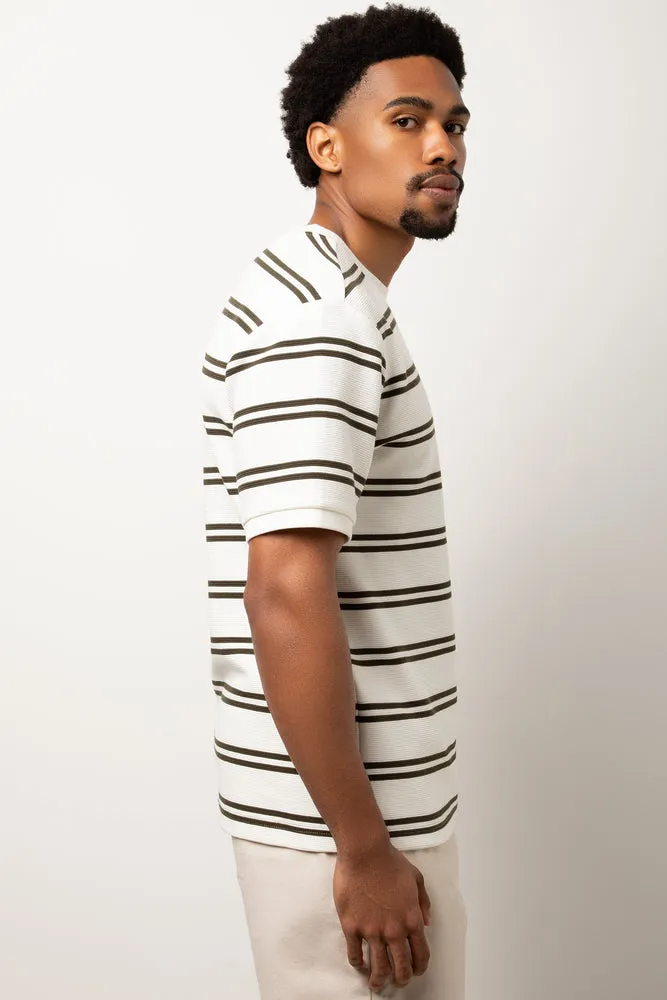 Textured Stripe Short Sleeve T-Shirt White sold by Ackermas product image thumbnail 2