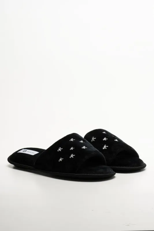 Mini Bow Open Toe Slippers Black sold by Ackermas