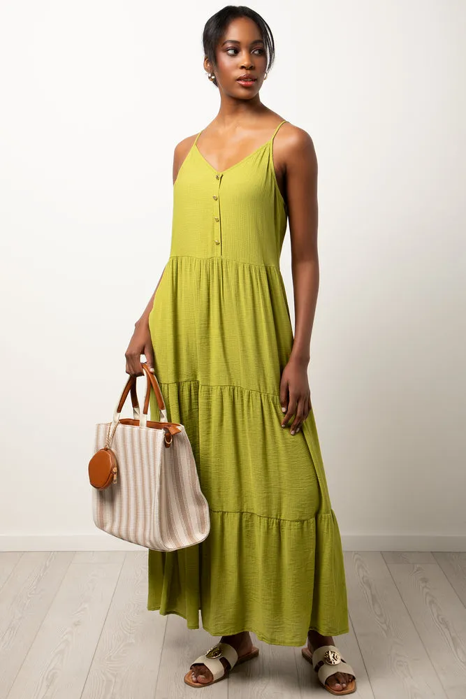 Strappy Tiered Crinkle Dress Green sold by Ackermas