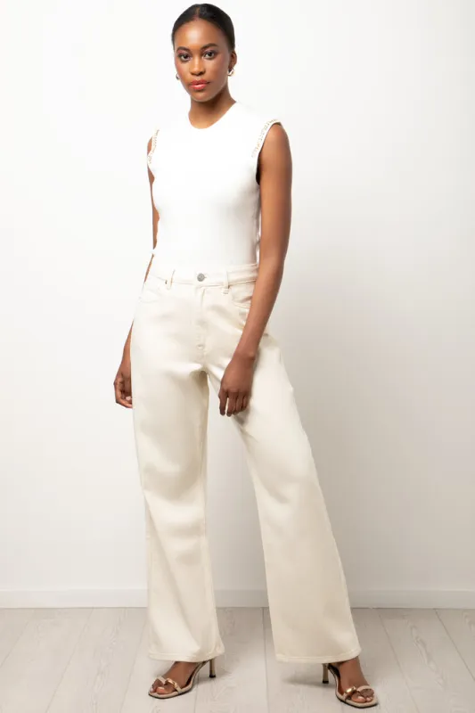 Straight Leg Denim Jeans Cream sold by Ackermas