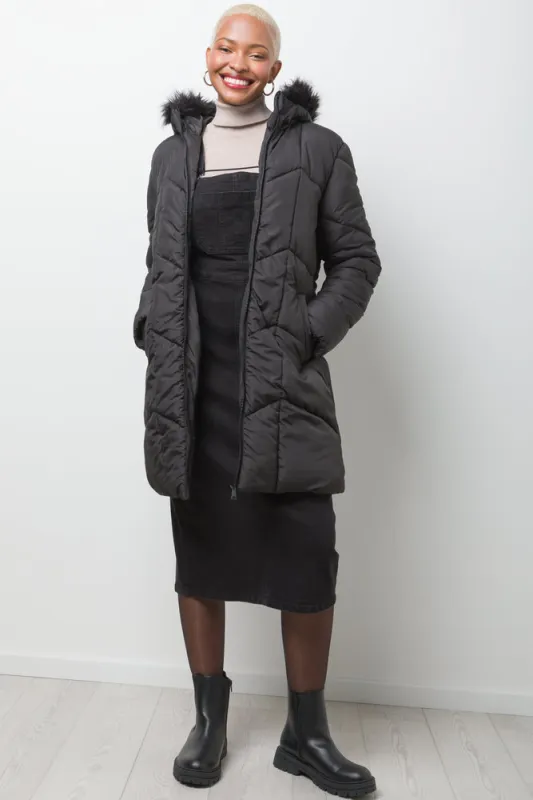 Fur Trim Hooded Puffer Jacket Black sold by Ackermas