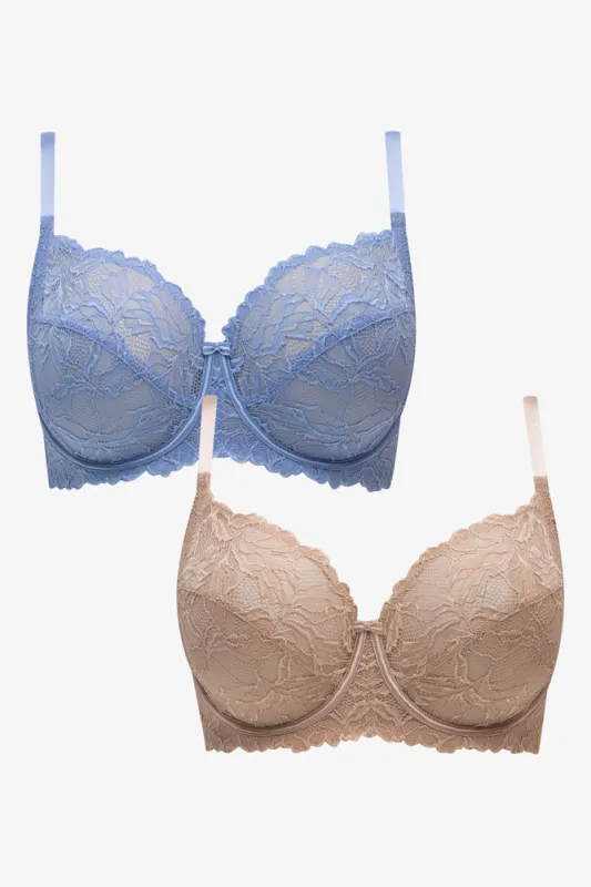 Plus Size 2 Pack Lace Non Padded Underwire Bras Blue And Natural sold by Ackermas