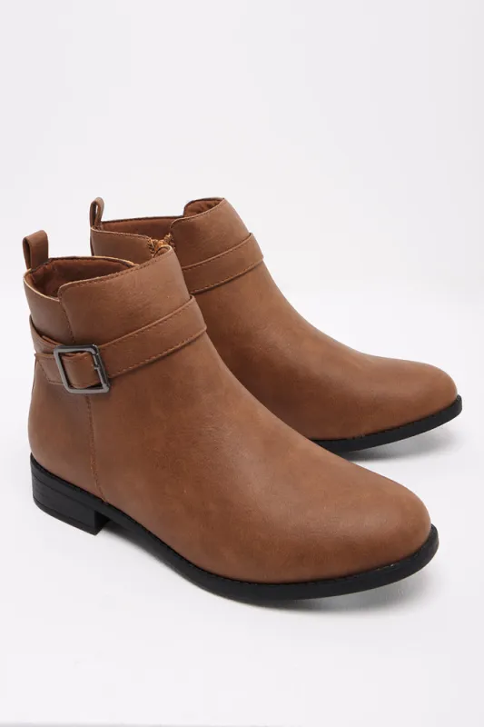 Buckle Trim Boots Natural sold by Ackermas