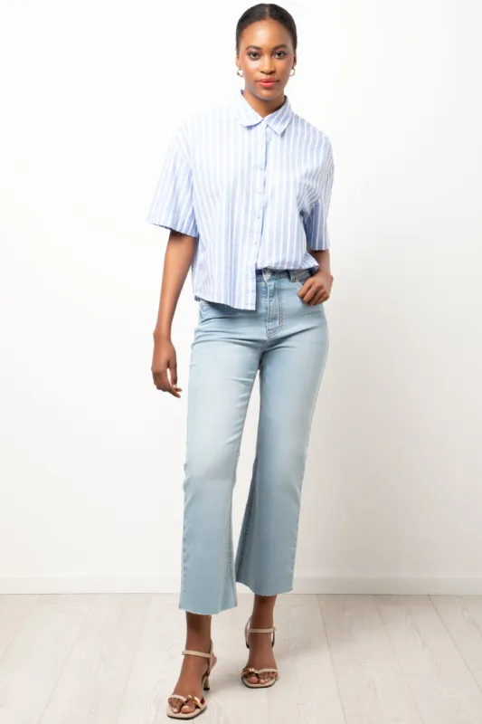 Cropped Flare Leg Denim Jeans Light Blue sold by Ackermas