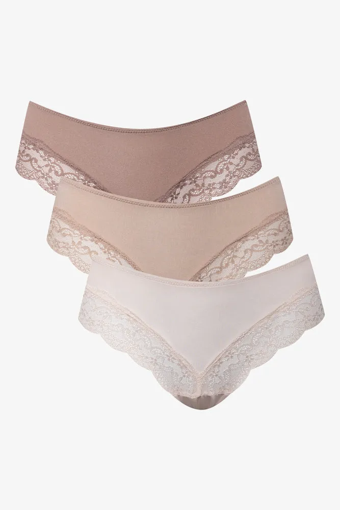 3 Pack Micro Sheen Lace Trim Brazilian Panties Natural sold by Ackermas product image thumbnail 2