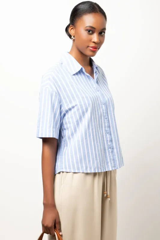 Linen Striped Shirt Blue sold by Ackermas