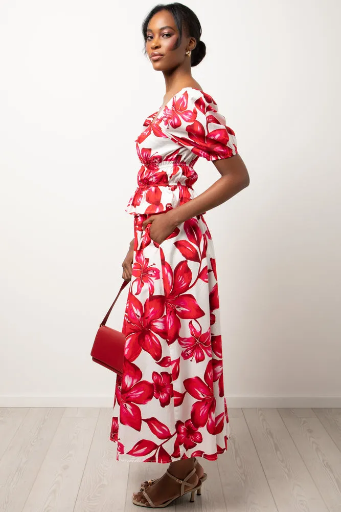 Floral Short Sleeve Puff Sleeve Top Dark Pink sold by Ackermas product image thumbnail 2