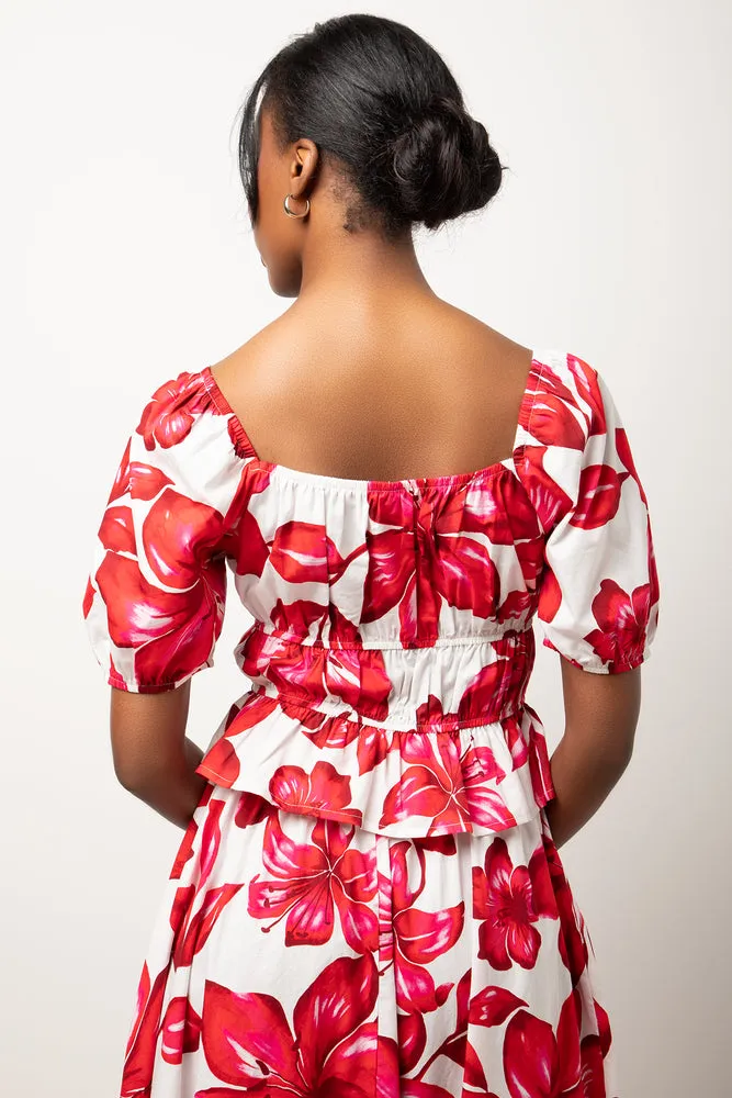 Floral Short Sleeve Puff Sleeve Top Dark Pink sold by Ackermas product image thumbnail 3