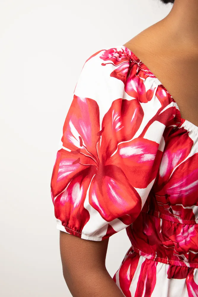 Floral Short Sleeve Puff Sleeve Top Dark Pink sold by Ackermas product image thumbnail 4