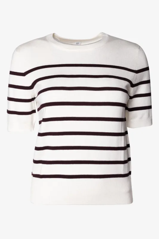 Ballerina Sleeve Striped Crew Neck Top Brown And White sold by Ackermas