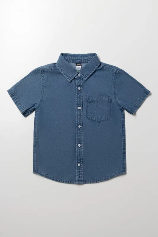Short Sleeve Denim Shirt Blue sold by Ackermas