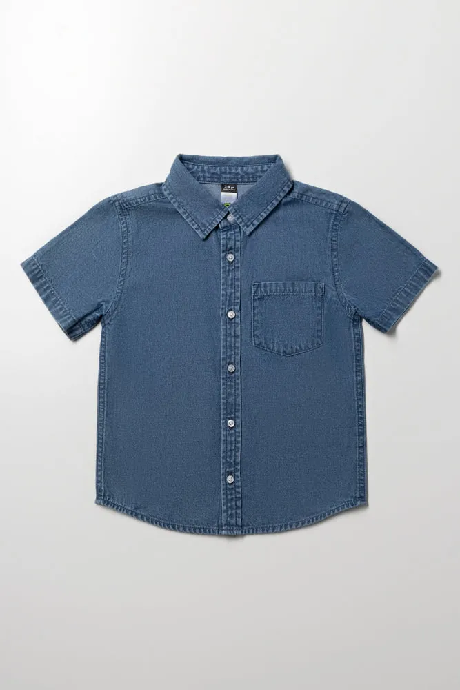 Short Sleeve Denim Shirt Blue sold by Ackermas