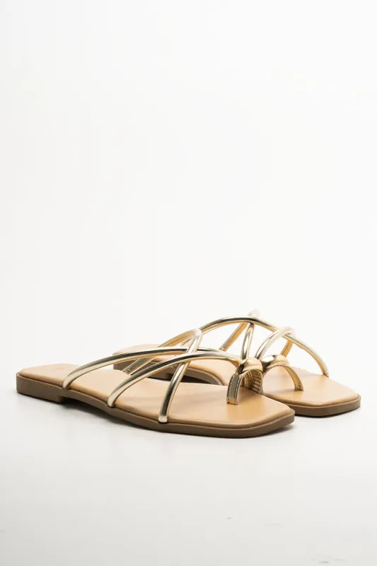 Metal Trim Toe Post Sandals Gold sold by Ackermas