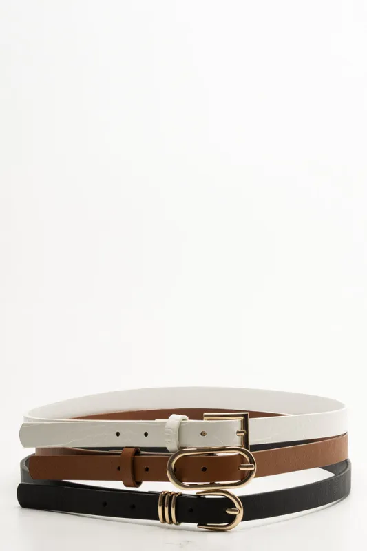 3 Pack Croc Belt Set White, Tan And Black sold by Ackermas