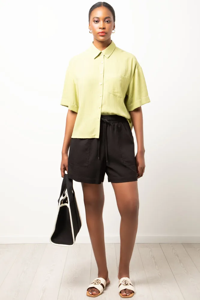 Linen Blend Woven Shorts Black sold by Ackermas