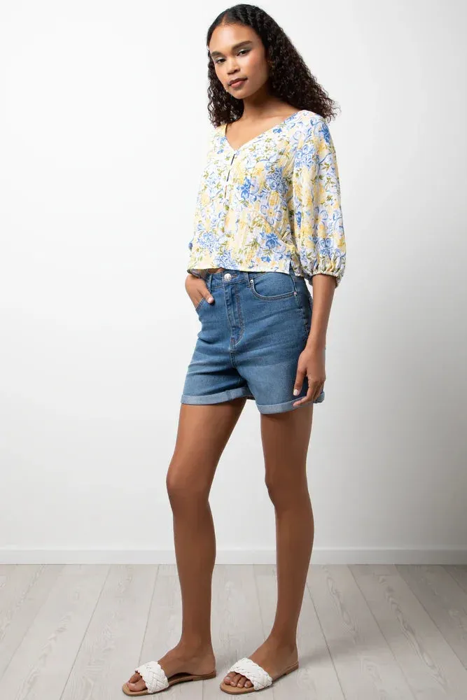 Ballerina Sleeve Linen Blend Top Yellow Floral sold by Ackermas product image thumbnail 2